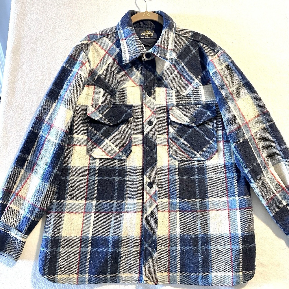 Vtg 70s Monterey Knits L Large Wool Plaid Chore‎ Shacket Thick Flannel Blanket